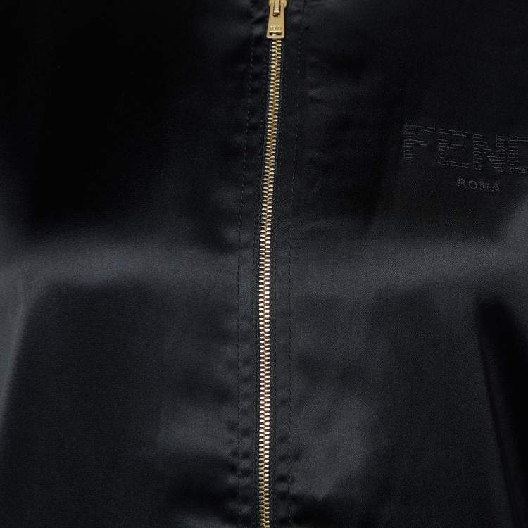 Pre Owned Fendi Black Satin Logo Embroidered Track Suit M