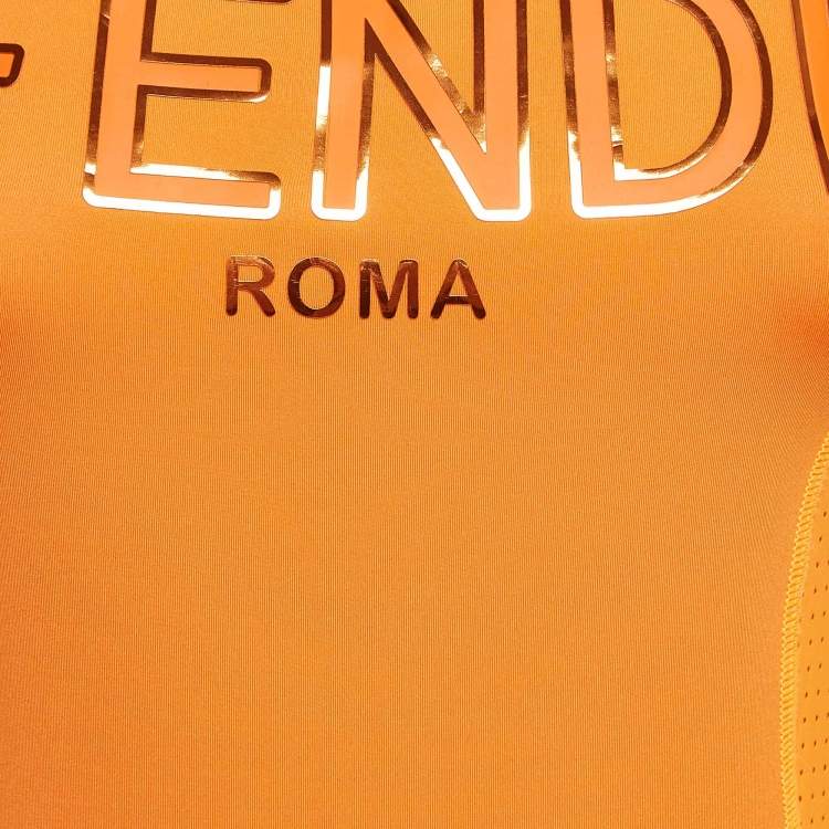 Pre Owned Fendi Orange Logo-Print Nylon Performance Tank Top S