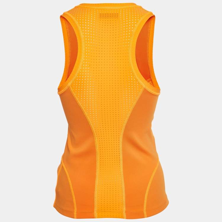 Pre Owned Fendi Orange Logo-Print Nylon Performance Tank Top S