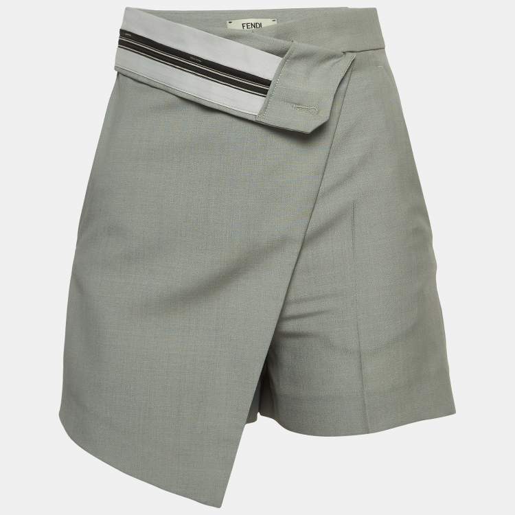 Pre Owned Fendi Grey Mohair Blend Asymmetric Layered Shorts XS