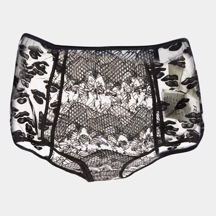 Pre Owned Fendi Black Embroidered Tulle Lingerie Set L