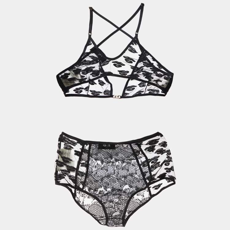 Pre Owned Fendi Black Embroidered Tulle Lingerie Set L