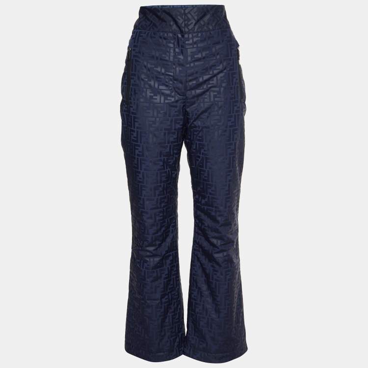 Pre Owned Fendi Navy Blue FF Logo Pattern Nylon Ski Trousers M