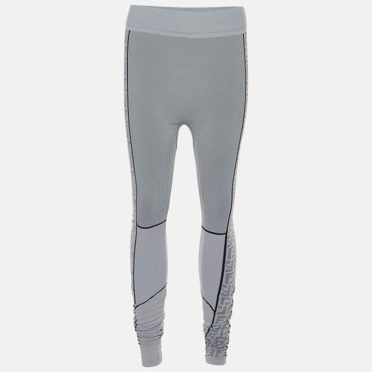 Pre Owned Fendi Grey Logo Pattern Jersey Seamless Leggings L/XL