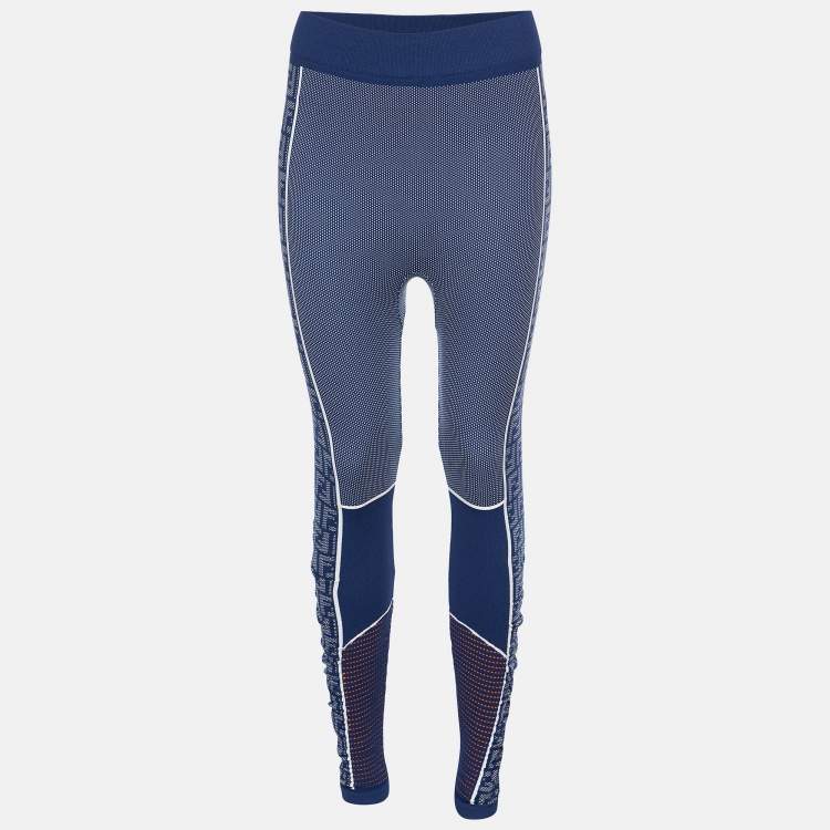 Pre Owned Fendi Dark Blue Logo Pattern Jersey Seamless Leggings L/XL