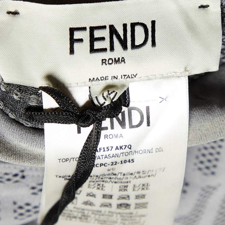 Pre Owned Fendi Grey Logo Pattern Jersey Jumper L/XL