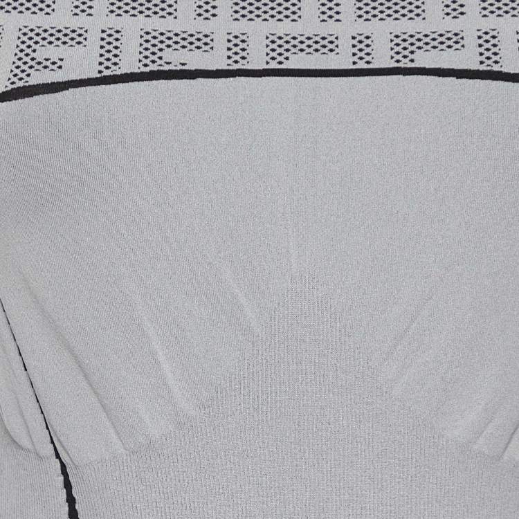 Pre Owned Fendi Grey Logo Pattern Jersey Jumper L/XL
