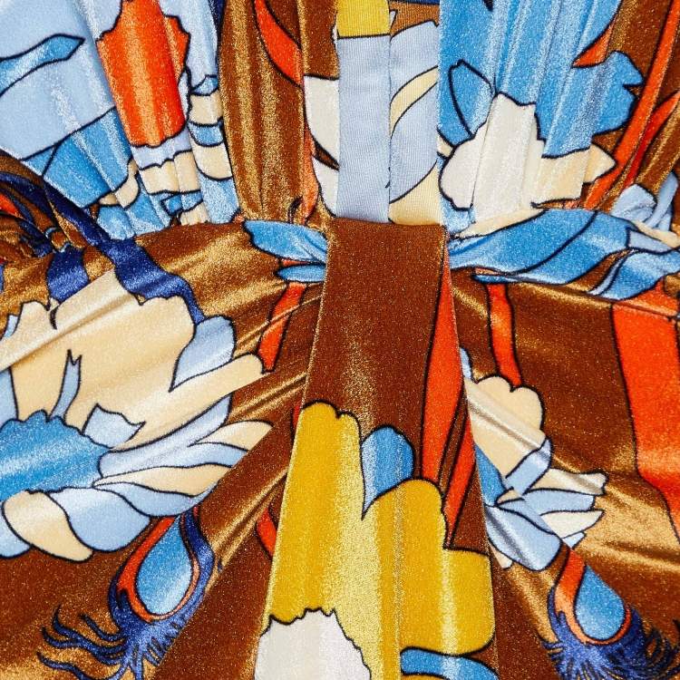 Pre Owned Fendi Brown Daisy Print Chenille Draped Midi Dress S