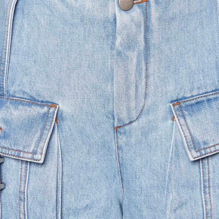 Pre Owned Fendi Blue Denim FF Baguette Cargo Shorts S