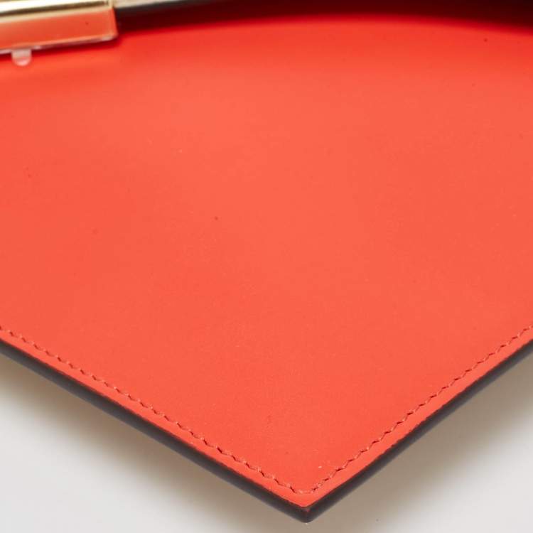 Pre Owned Fendi Beige/Red Leather FF Diamond Flat Pouch 