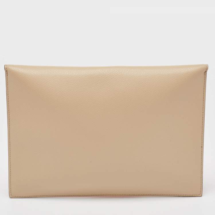 Pre Owned Fendi Beige/Red Leather FF Diamond Flat Pouch 