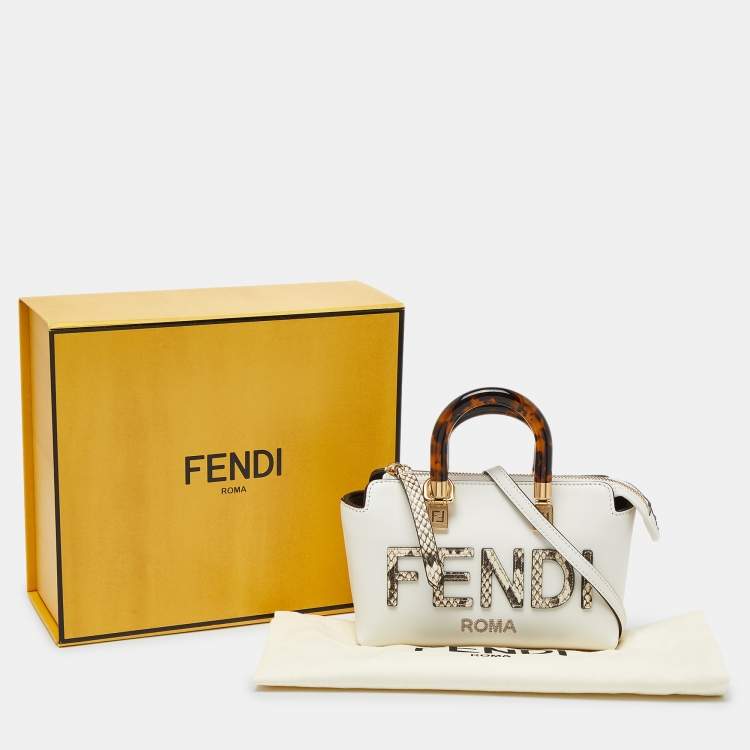 Pre Owned Fendi Off White Python and Leather Mini By The Way Bag