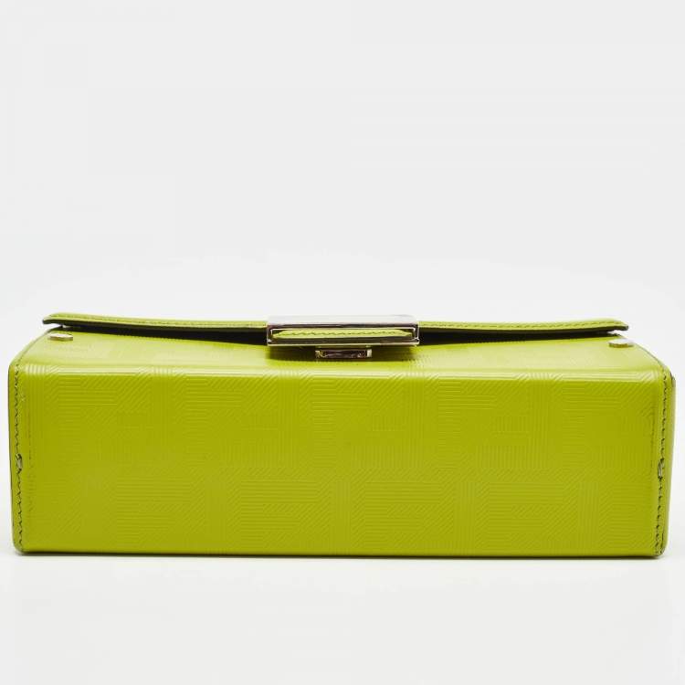 Pre Owned Fendi Green FF Embossed Leather Soft Baguette Trunk Bag