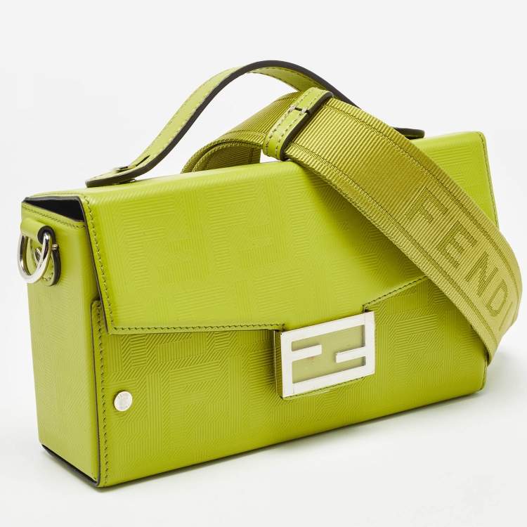 Pre Owned Fendi Green FF Embossed Leather Soft Baguette Trunk Bag