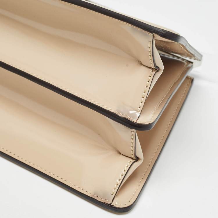 Pre Owned Fendi Beige Patent Leather Medium Peekaboo Cut Bag