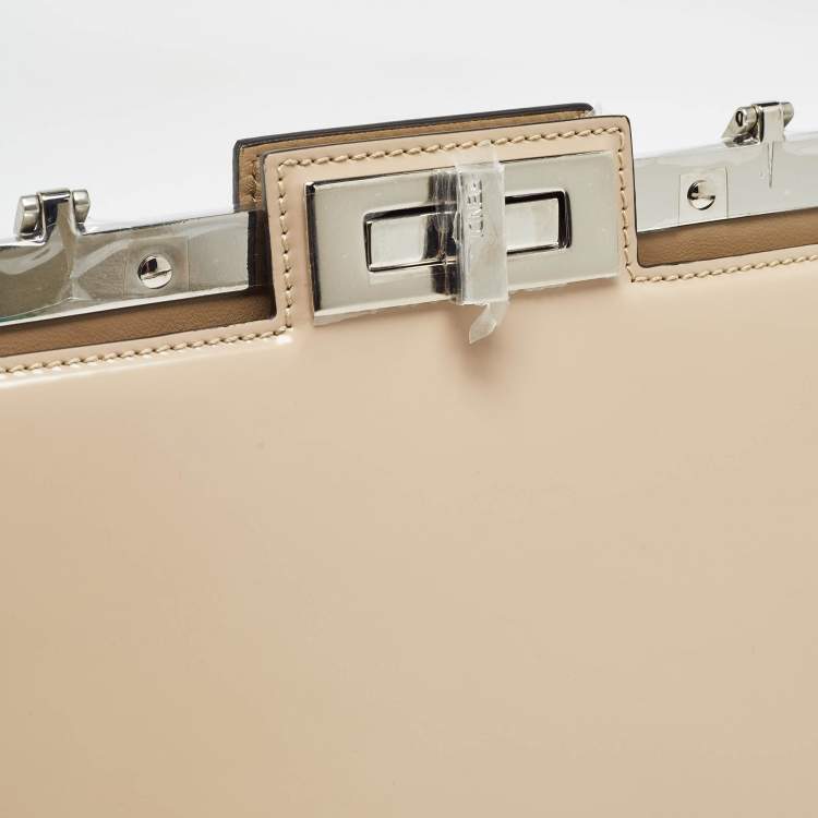 Pre Owned Fendi Beige Patent Leather Medium Peekaboo Cut Bag