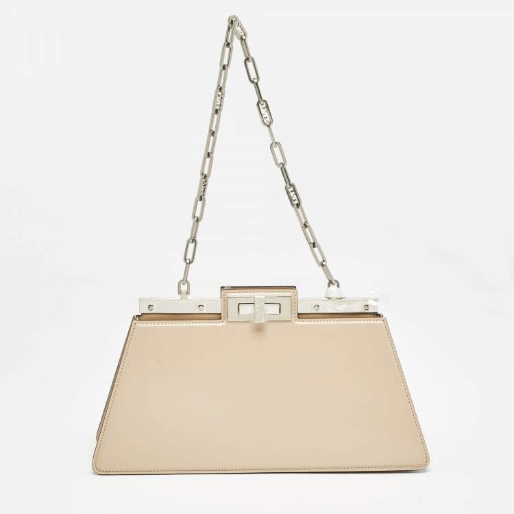 Pre Owned Fendi Beige Patent Leather Medium Peekaboo Cut Bag