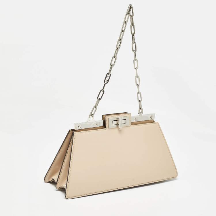 Pre Owned Fendi Beige Patent Leather Medium Peekaboo Cut Bag