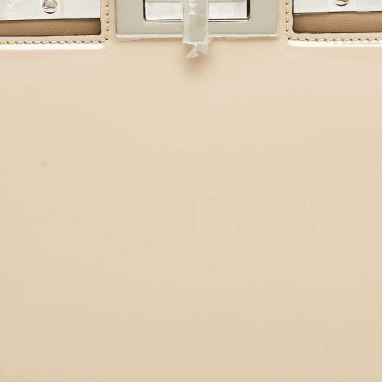 Pre Owned Fendi Beige Patent Leather Medium Peekaboo Cut Bag