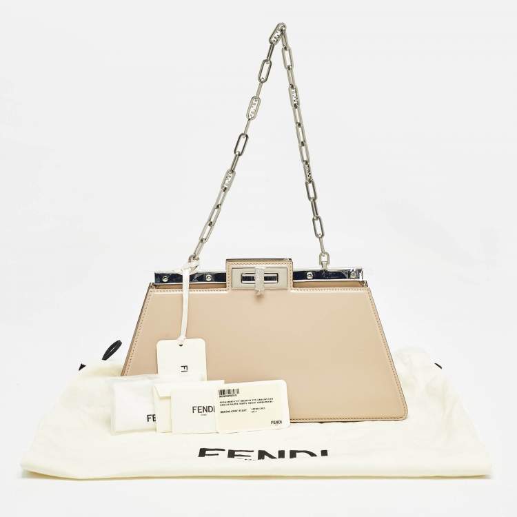 Pre Owned Fendi Beige Patent Leather Medium Peekaboo Cut Bag