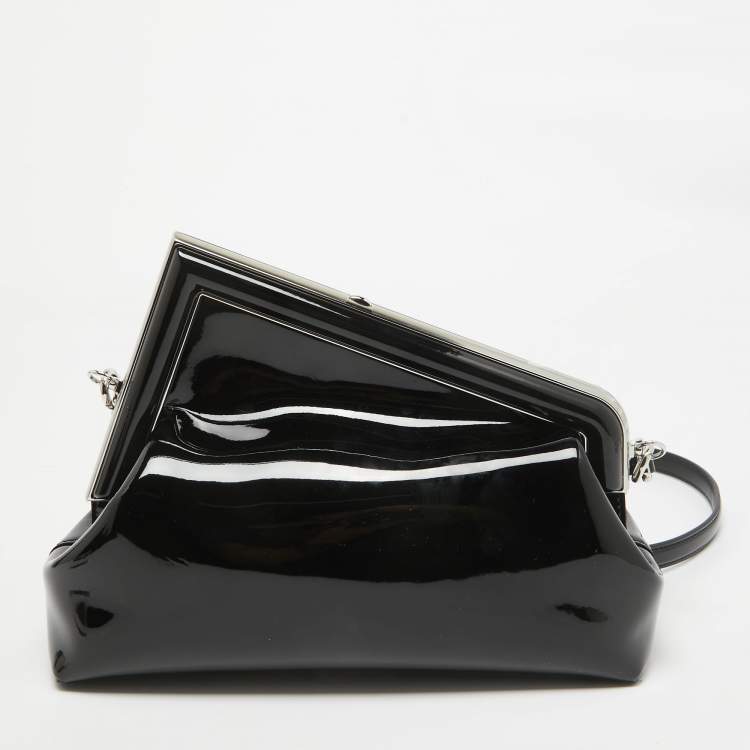 Pre Owned Fendi Black Patent Leather Midi First Bag