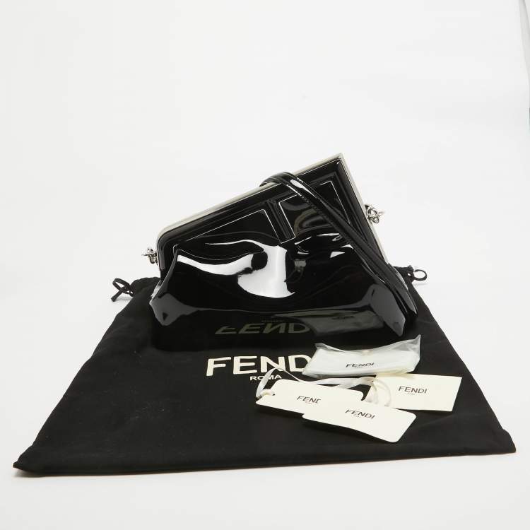 Pre Owned Fendi Black Patent Leather Midi First Bag