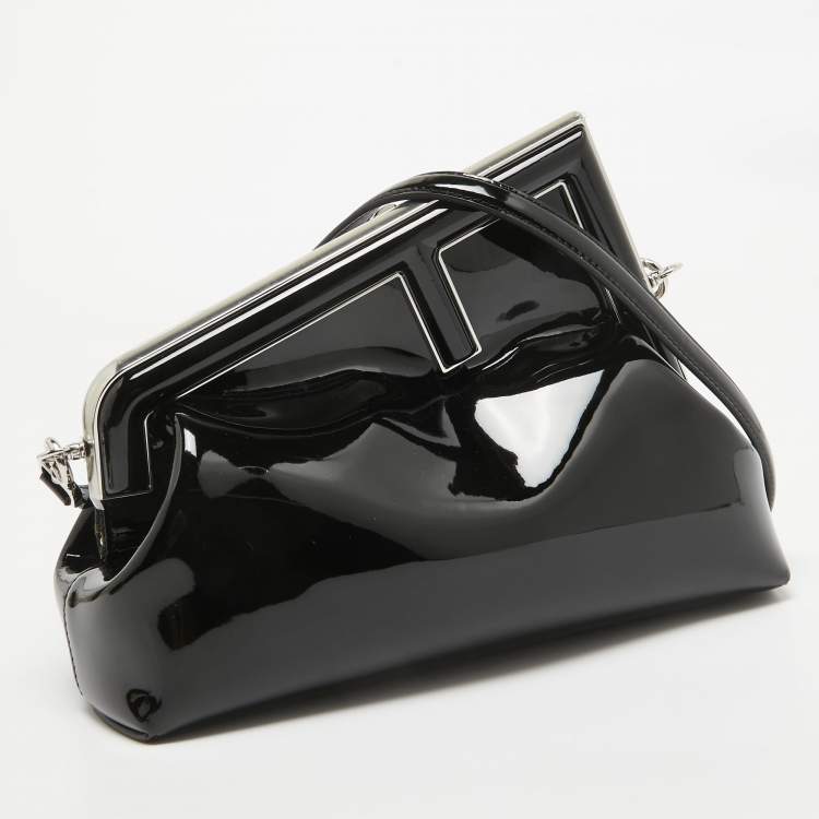 Pre Owned Fendi Black Patent Leather Midi First Bag