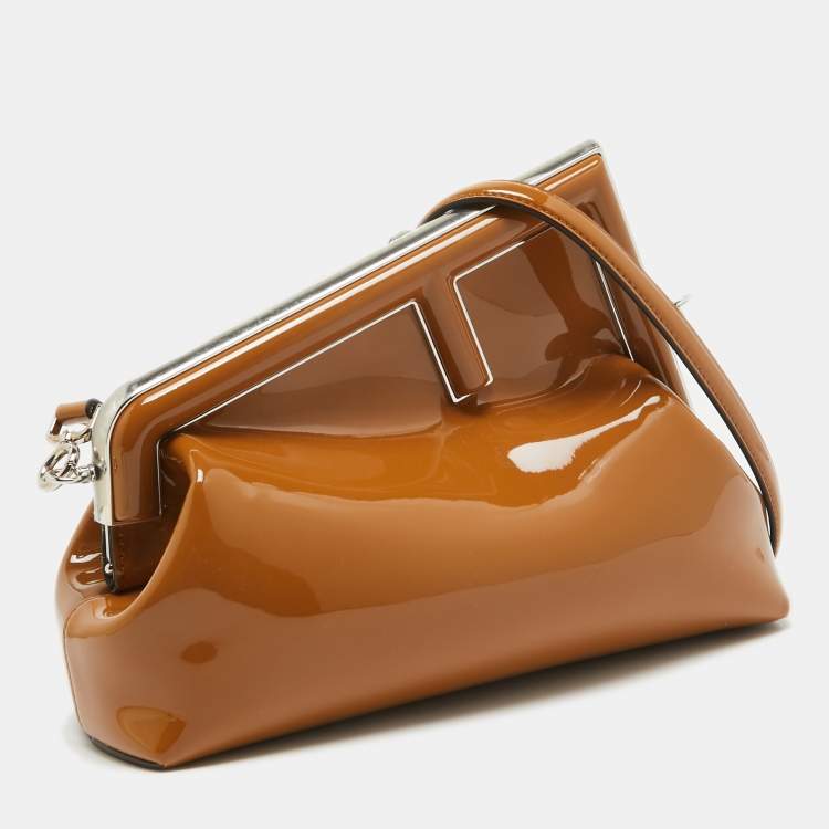 Pre Owned Fendi Brown Patent Leather Fendi First Midi Shoulder Bag