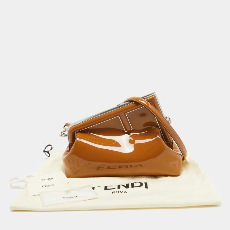 Pre Owned Fendi Brown Patent Leather Fendi First Midi Shoulder Bag