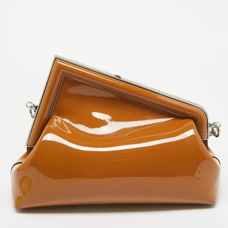 Pre Owned Fendi Brown Patent Leather Fendi First Midi Shoulder Bag