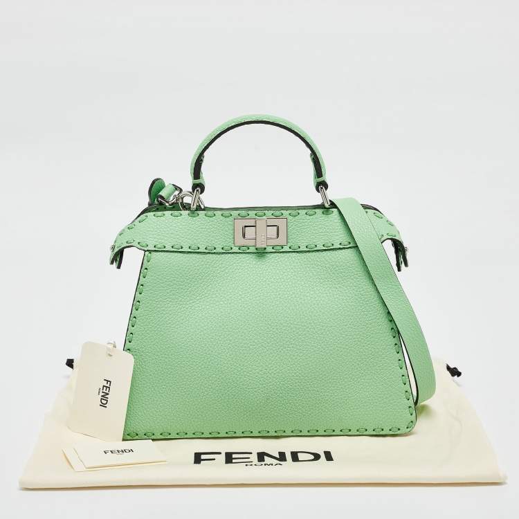 مملوكة مسبقًا Fendi Green Selleria Leather Small Peekaboo ISeeU Top Handle Bag
