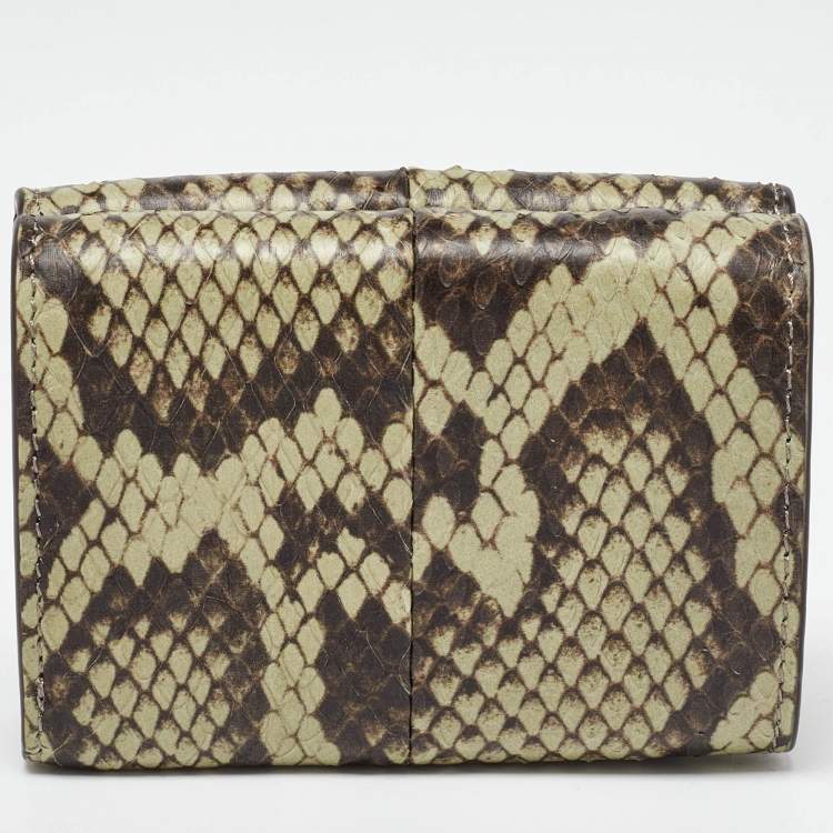 Pre Owned Fendi Green/Brown Elaphe Trifold Wallet