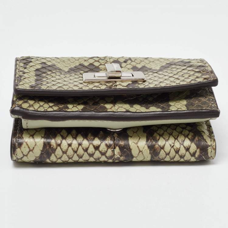 Pre Owned Fendi Green/Brown Elaphe Trifold Wallet