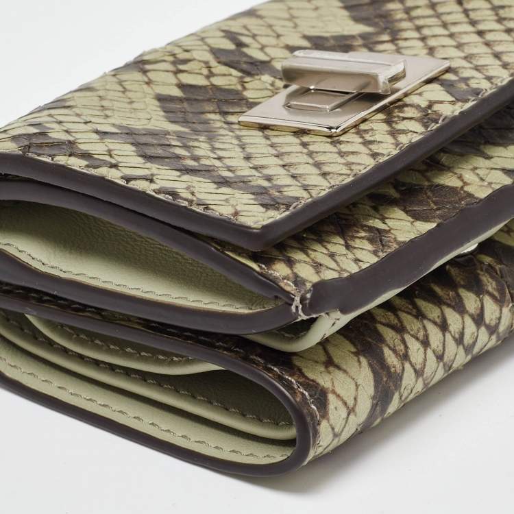 Pre Owned Fendi Green/Brown Elaphe Trifold Wallet