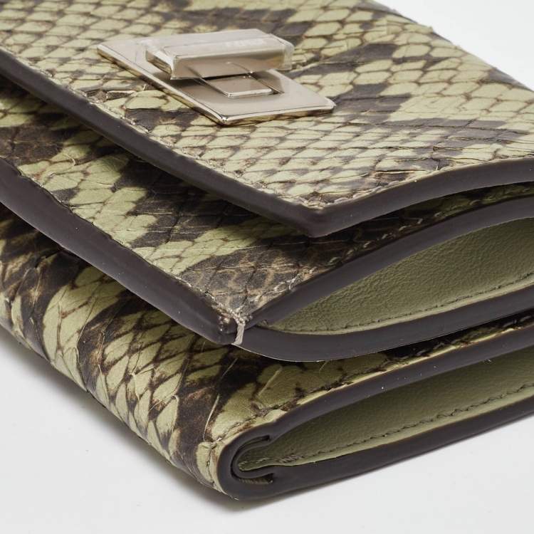 Pre Owned Fendi Green/Brown Elaphe Trifold Wallet