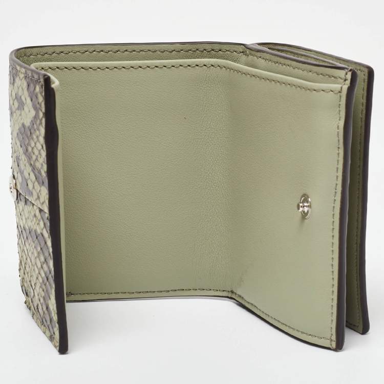 Pre Owned Fendi Green/Brown Elaphe Trifold Wallet