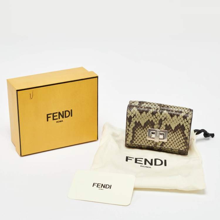 Pre Owned Fendi Green/Brown Elaphe Trifold Wallet