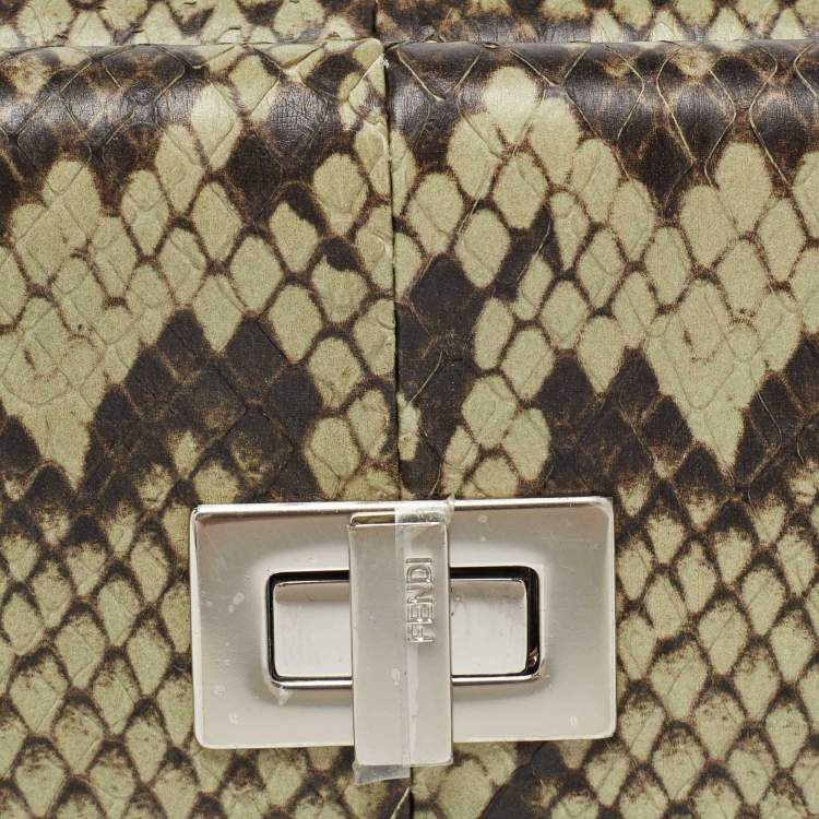 Pre Owned Fendi Green/Brown Elaphe Trifold Wallet