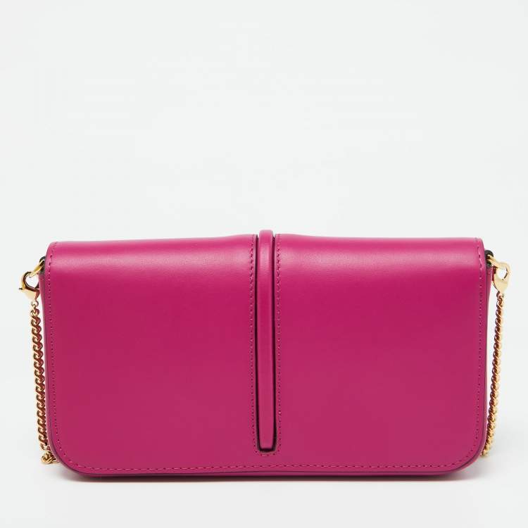 Pre Owned Fendi Pink Leather Fendigraphy Wallet on Chain 