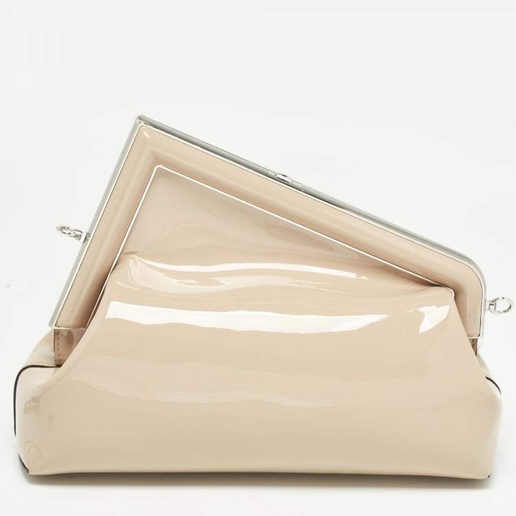 Pre Owned Fendi Beige Patent Leather Fendi First Midi Shoulder Bag