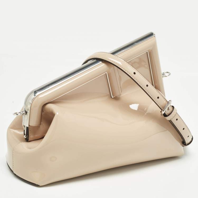Pre Owned Fendi Beige Patent Leather Fendi First Midi Shoulder Bag