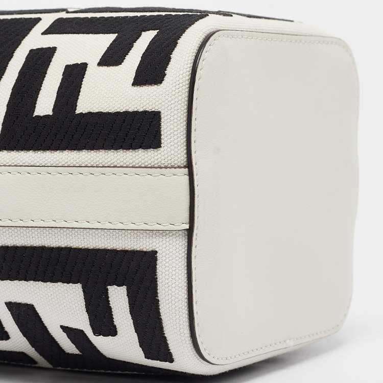 Pre Owned Fendi White/Black FF Canvas Mini Mon Tresor Drawstring Bucket Bag