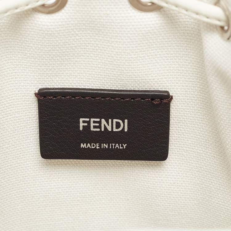 Pre Owned Fendi White/Black FF Canvas Mini Mon Tresor Drawstring Bucket Bag