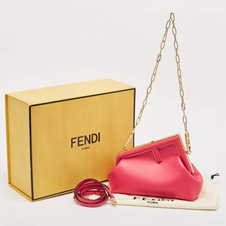 Pre Owned Fendi Pink Leather Small Fendi First Clutch