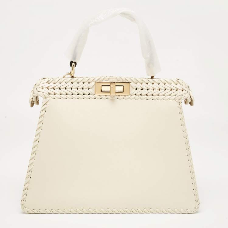 Pre Owned Fendi Off White Leather Medium Peekaboo ISeeU Top Handle Bag
