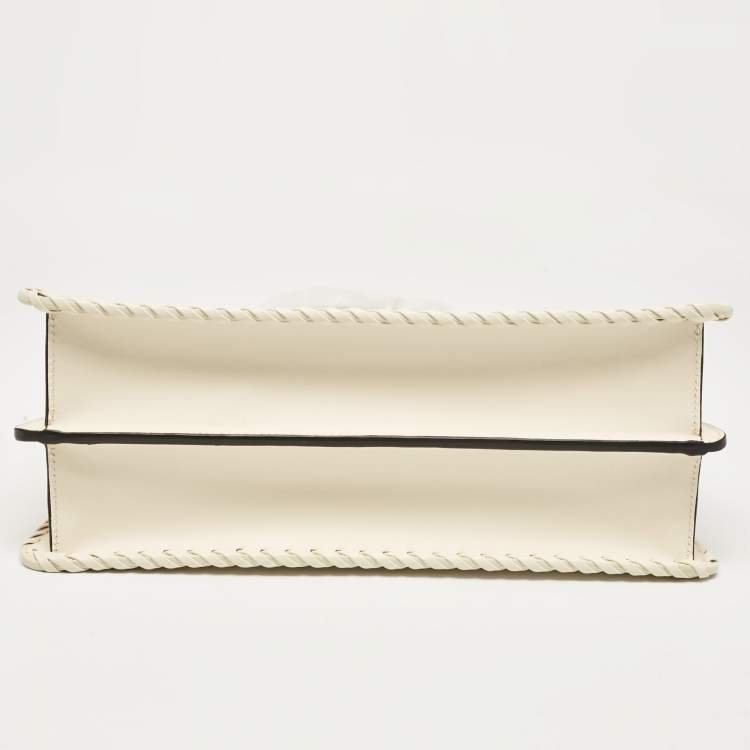 Pre Owned Fendi Off White Leather Medium Peekaboo ISeeU Top Handle Bag