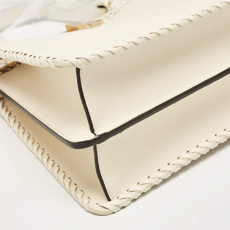 Pre Owned Fendi Off White Leather Medium Peekaboo ISeeU Top Handle Bag