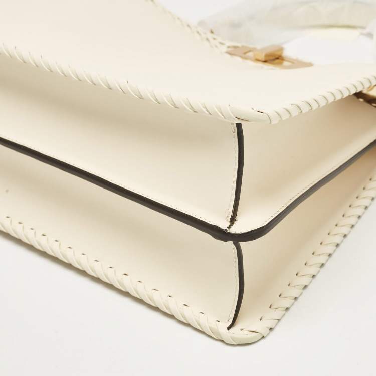 Pre Owned Fendi Off White Leather Medium Peekaboo ISeeU Top Handle Bag