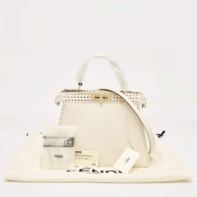 Pre Owned Fendi Off White Leather Medium Peekaboo ISeeU Top Handle Bag