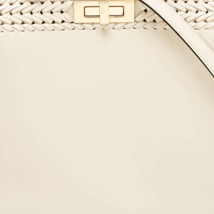 Pre Owned Fendi Off White Leather Medium Peekaboo ISeeU Top Handle Bag